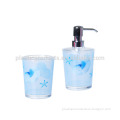 Blue seashell printed plastic bathroom accessories set 2pcs for beach theme